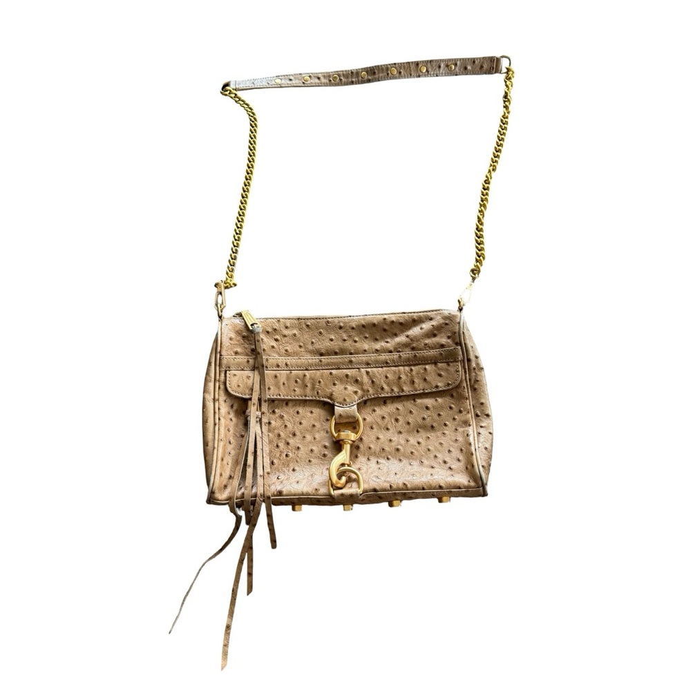 Rebecca Minkoff Mini MAC Crossbody Bag Beige Leather Tassel Chain Purse  11 x 8"